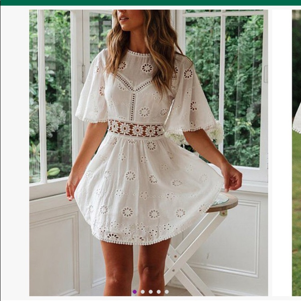 White floral eyelet A-line dress